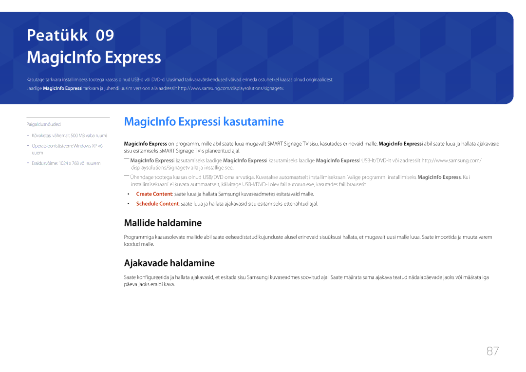 Samsung LH40RMDPLGU/EN, LH48RMDPLGU/EN manual MagicInfo Expressi kasutamine, Mallide haldamine, Ajakavade haldamine 