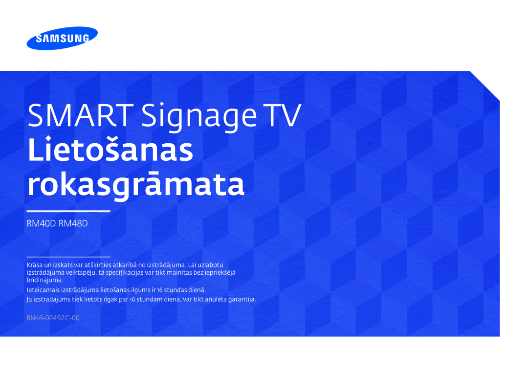 Samsung LH48RMDPLGU/EN, LH40RMDPLGU/EN, LH48RMDELGW/EN manual Smart Signage TV Lietošanas rokasgrāmata 