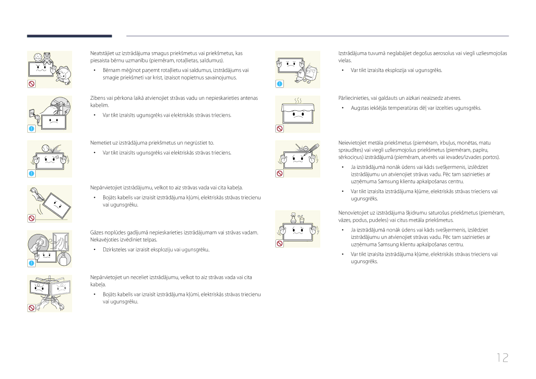 Samsung LH40RMDPLGU/EN, LH48RMDPLGU/EN manual Var tikt izraisīta eksplozija vai ugunsgrēks, Ugunsgrēks, Vai ugunsgrēku 