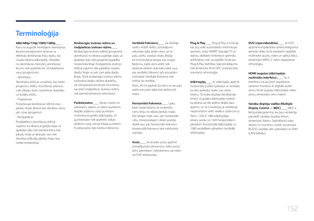 Samsung LH48RMDELGW/EN, LH40RMDPLGU/EN, LH48RMDPLGU/EN manual Terminoloģija, 152 