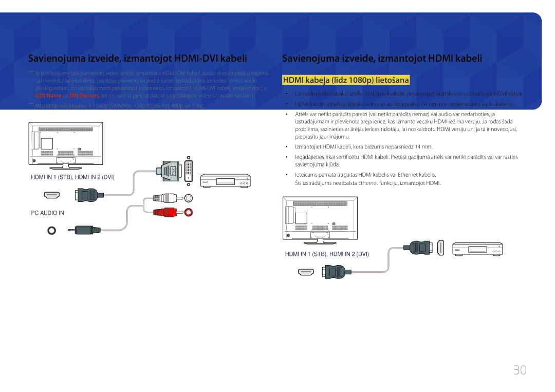 Samsung LH40RMDPLGU/EN, LH48RMDPLGU/EN manual Savienojuma izveide, izmantojot Hdmi kabeli, Hdmi kabeļa līdz 1080p lietošana 
