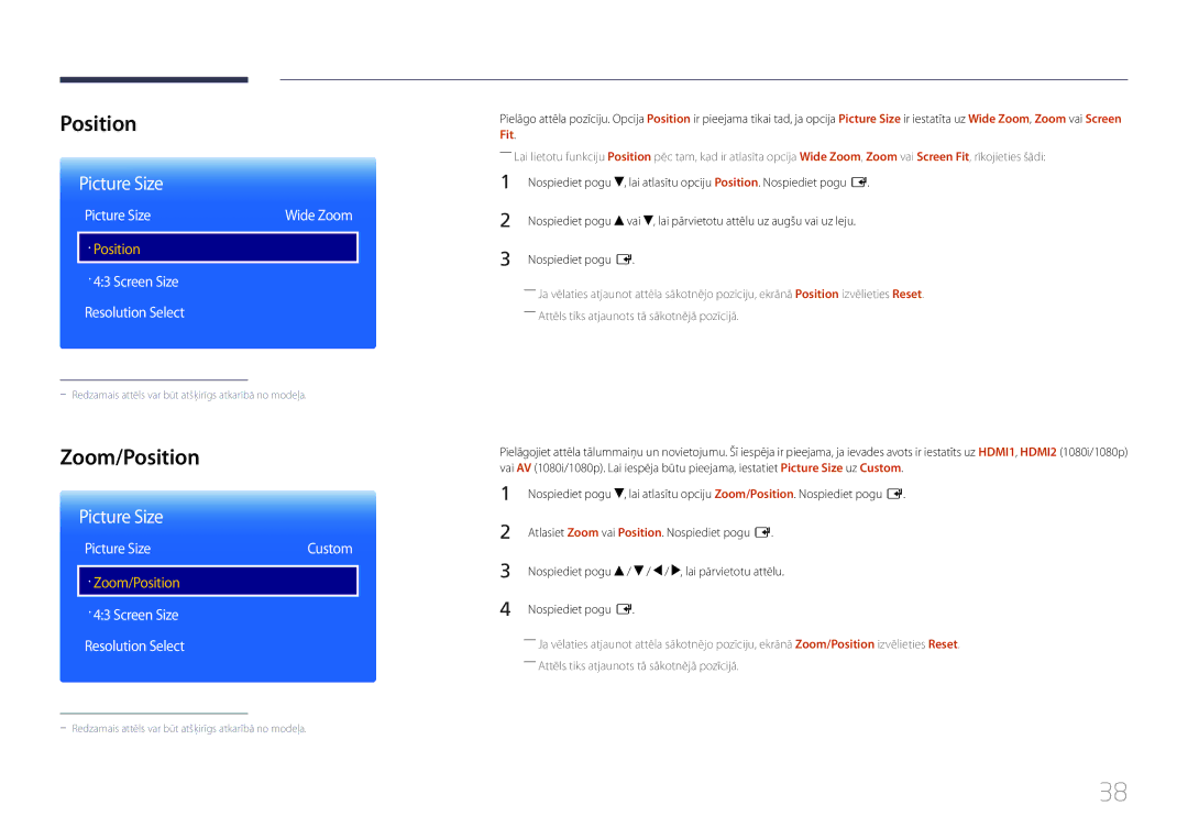 Samsung LH48RMDELGW/EN, LH40RMDPLGU/EN, LH48RMDPLGU/EN manual · Position, · Zoom/Position 