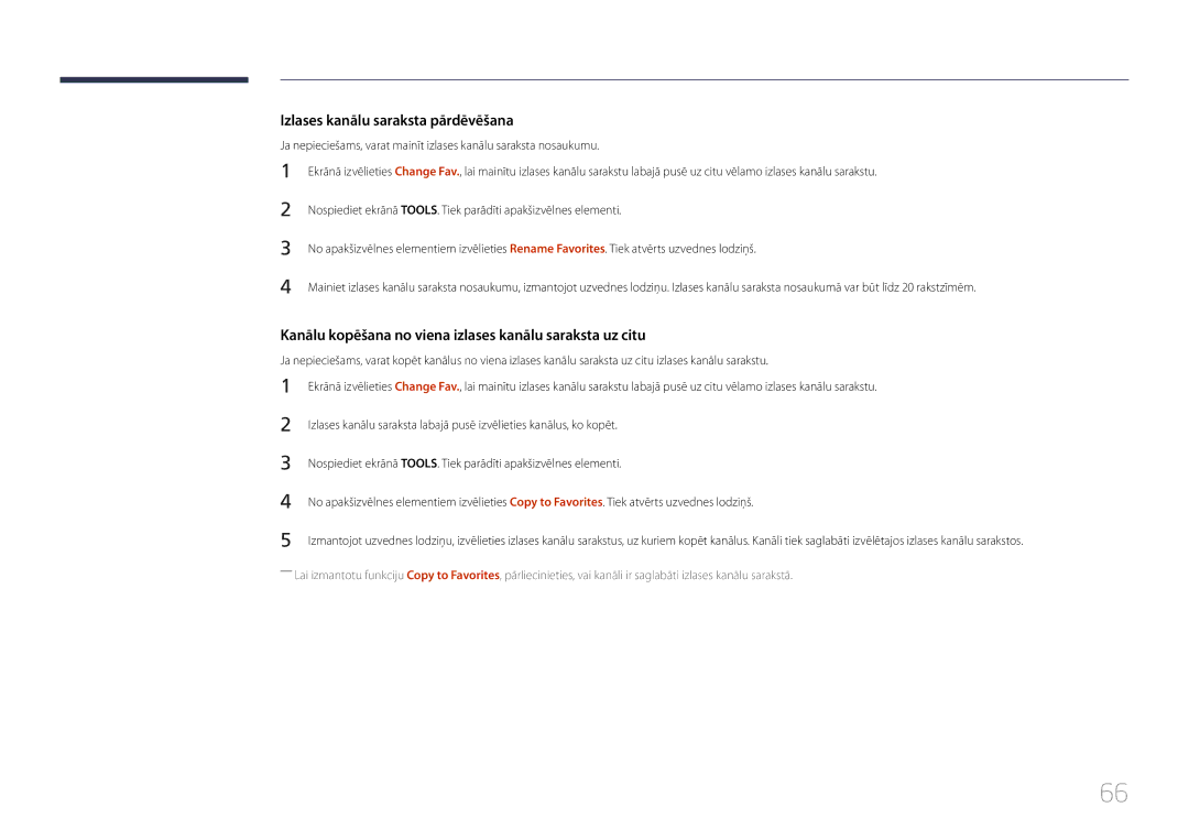 Samsung LH40RMDPLGU/EN manual Izlases kanālu saraksta pārdēvēšana, Kanālu kopēšana no viena izlases kanālu saraksta uz citu 