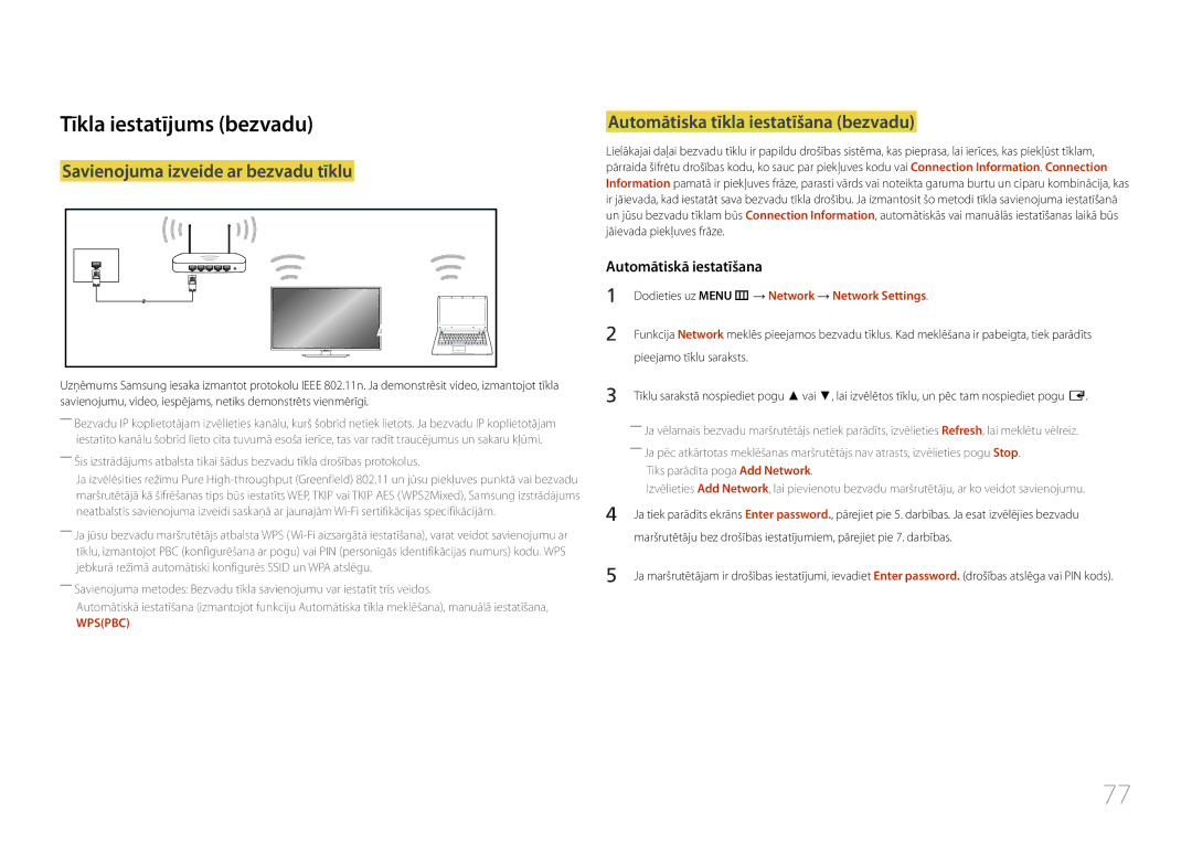 Samsung LH48RMDELGW/EN manual Tīkla iestatījums bezvadu, Savienojuma izveide ar bezvadu tīklu, Automātiskā iestatīšana 