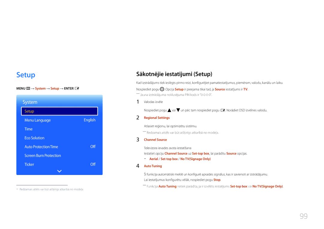 Samsung LH40RMDPLGU/EN, LH48RMDPLGU/EN, LH48RMDELGW/EN manual System, Sākotnējie iestatījumi Setup 