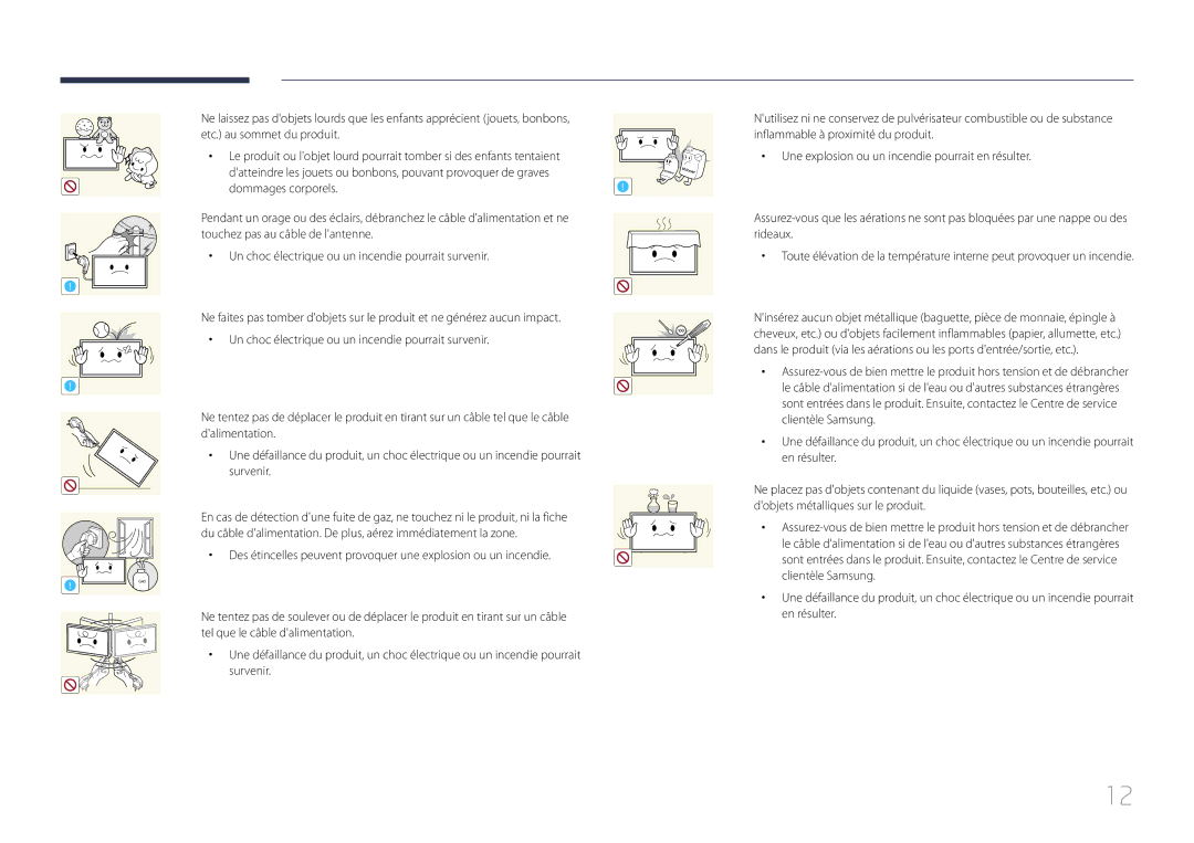 Samsung LH40RMDPLGU/EN manual Clientèle Samsung, Dalimentation, En résulter, Survenir, Dobjets métalliques sur le produit 