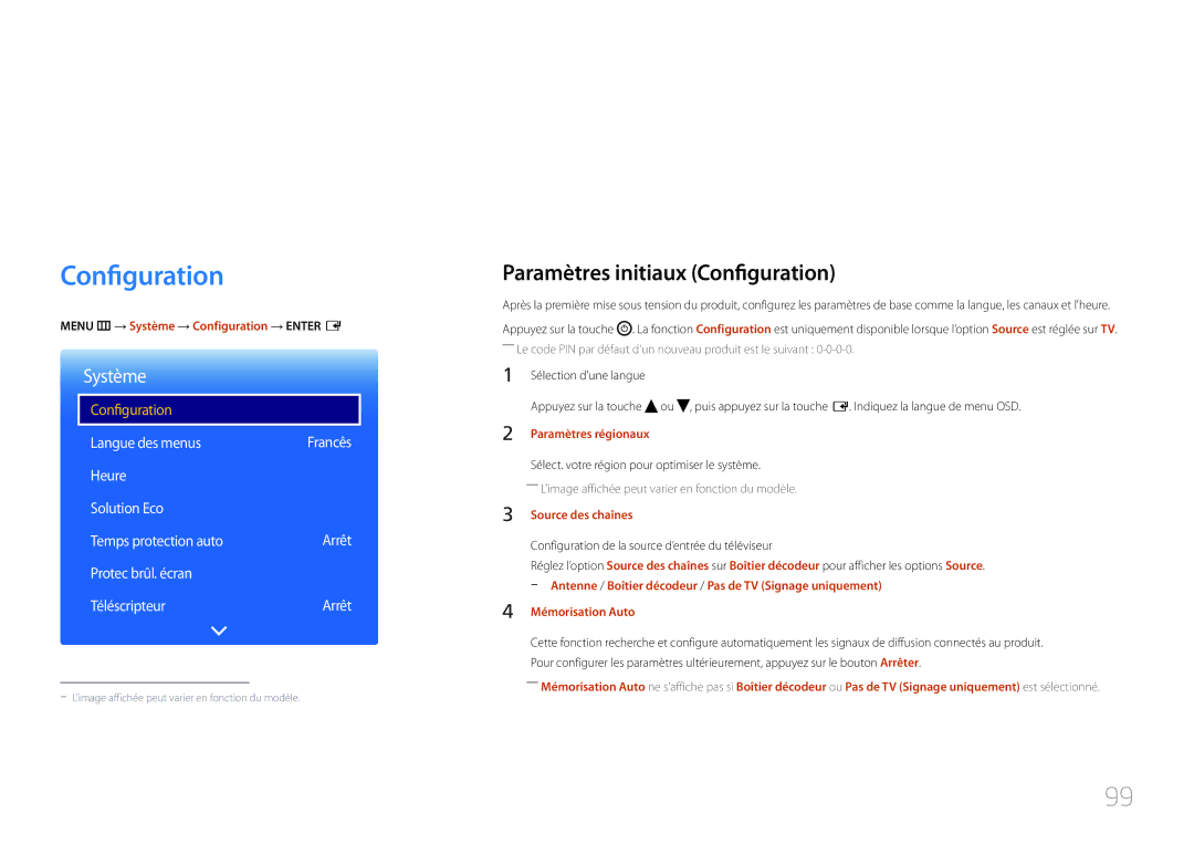 Samsung LH48RMDPLGU/EN, LH40RMDPLGU/EN manual Système, Paramètres initiaux Configuration 