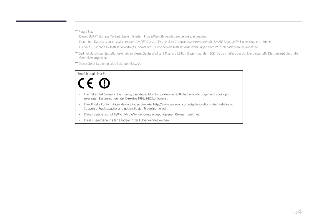 Samsung LH40RMDPLGU/EN, LH48RMDPLGU/EN manual 134 