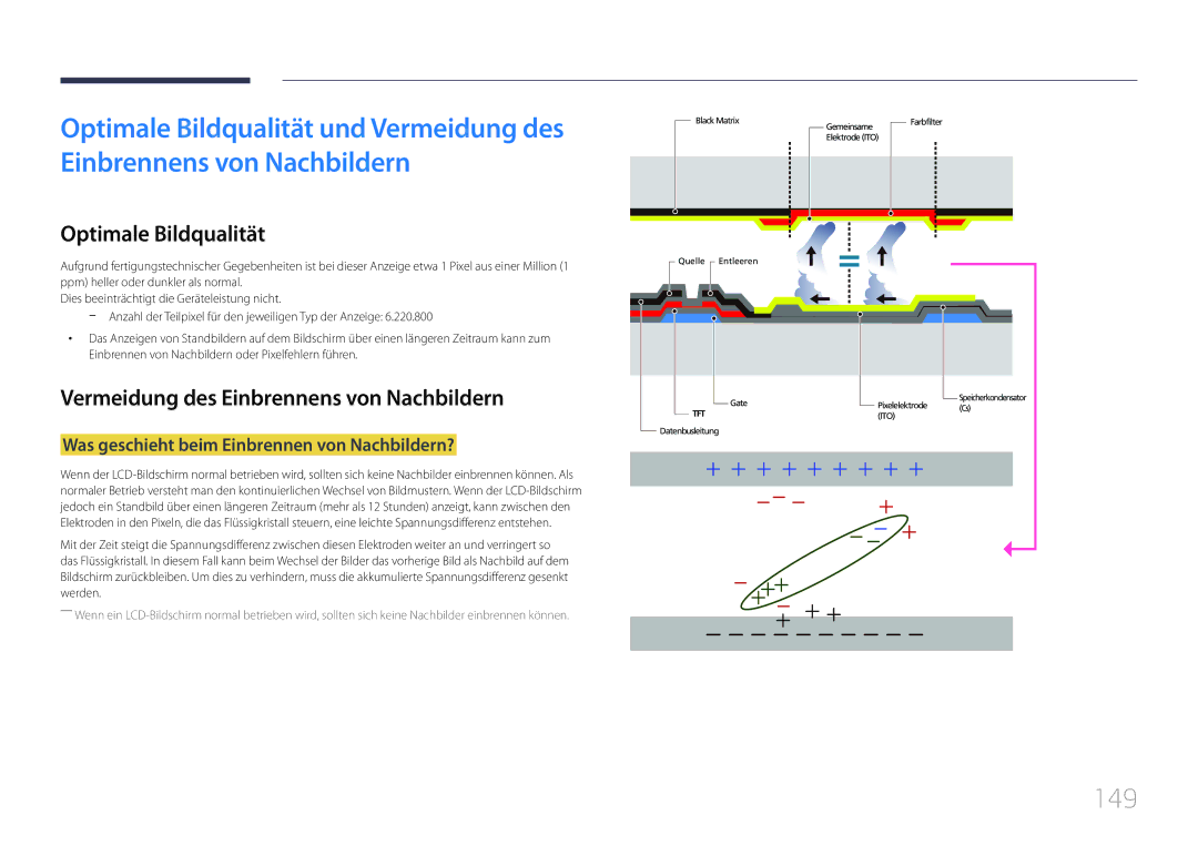 Samsung LH48RMDPLGU/EN, LH40RMDPLGU/EN manual 149, Optimale Bildqualität, Vermeidung des Einbrennens von Nachbildern 