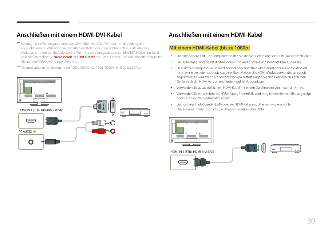 Samsung LH40RMDPLGU/EN, LH48RMDPLGU/EN manual Mit einem HDMI-Kabel bis zu 1080p 