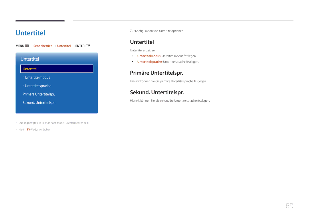 Samsung LH48RMDPLGU/EN, LH40RMDPLGU/EN manual Primäre Untertitelspr, Sekund. Untertitelspr 