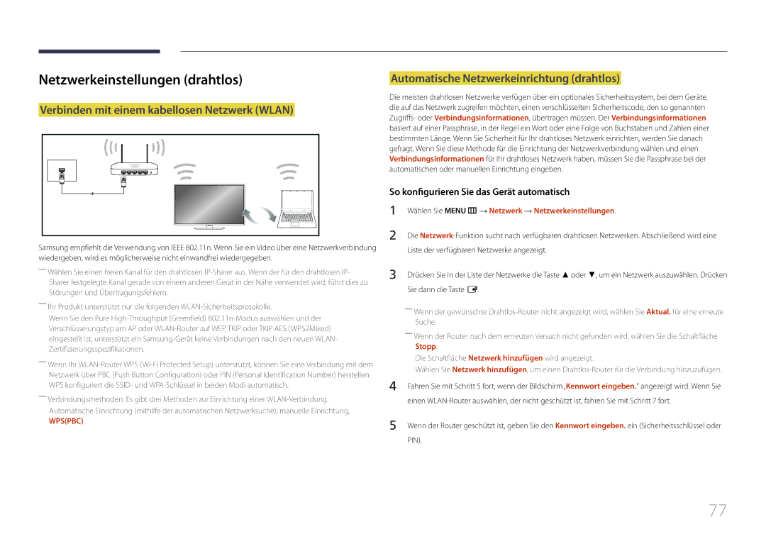 Samsung LH48RMDPLGU/EN, LH40RMDPLGU/EN Netzwerkeinstellungen drahtlos, Verbinden mit einem kabellosen Netzwerk Wlan, Stopp 