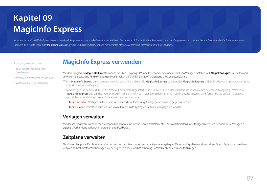 Samsung LH48RMDPLGU/EN, LH40RMDPLGU/EN manual MagicInfo Express verwenden, Vorlagen verwalten, Zeitpläne verwalten 