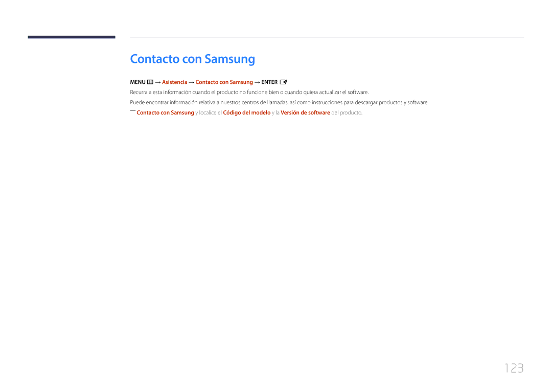 Samsung LH48RMDPLGU/EN, LH40RMDPLGU/EN manual 123, Menu m → Asistencia → Contacto con Samsung → Enter E 