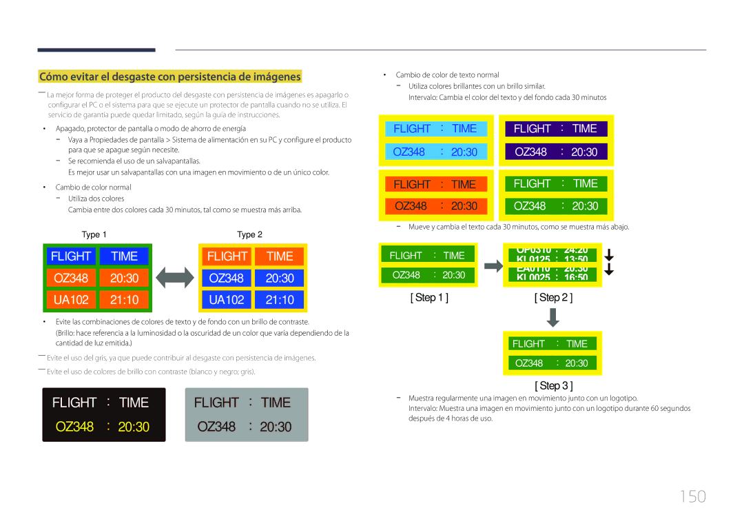 Samsung LH40RMDPLGU/EN, LH48RMDPLGU/EN manual 150, Cómo evitar el desgaste con persistencia de imágenes 