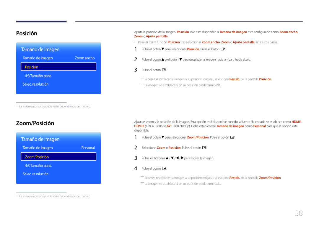 Samsung LH40RMDPLGU/EN, LH48RMDPLGU/EN manual Zoom/Posición 