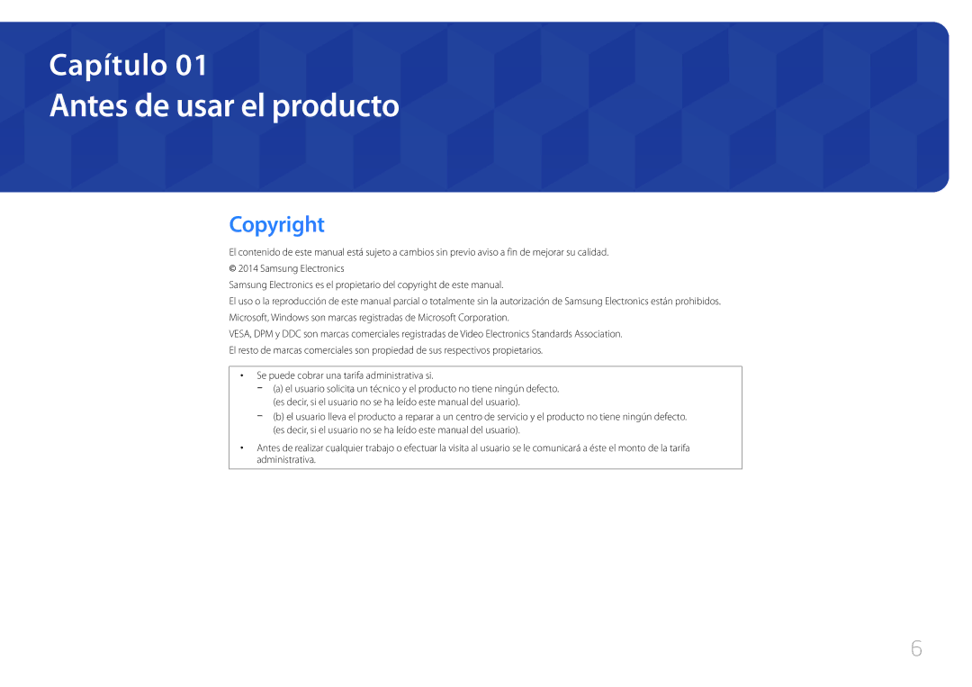 Samsung LH40RMDPLGU/EN, LH48RMDPLGU/EN Antes de usar el producto, Copyright, Se puede cobrar una tarifa administrativa si 