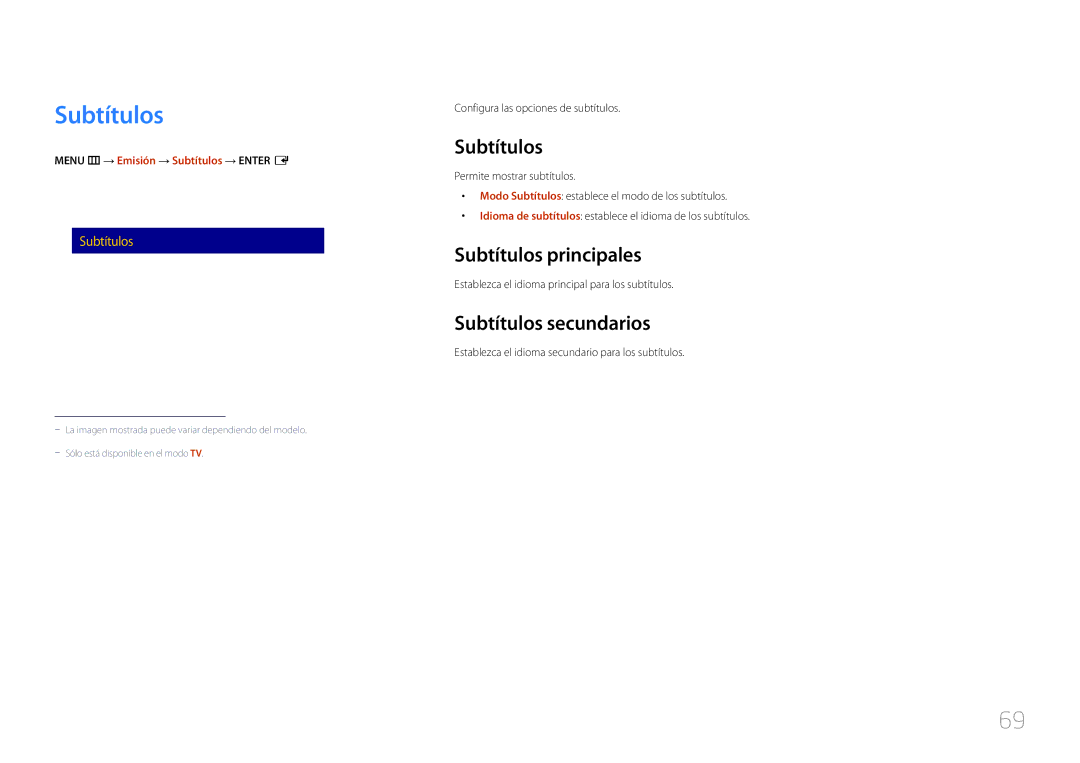 Samsung LH48RMDPLGU/EN, LH40RMDPLGU/EN manual Subtítulos principales, Subtítulos secundarios 