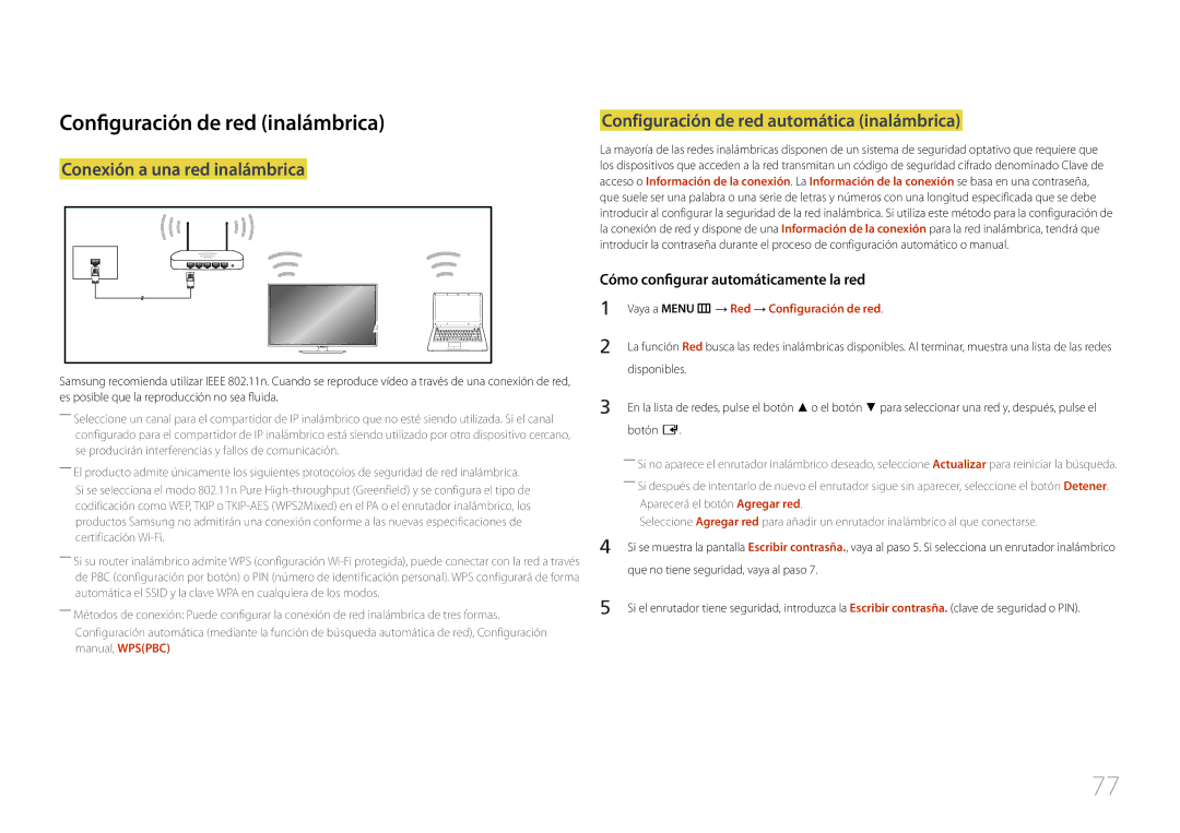 Samsung LH48RMDPLGU/EN, LH40RMDPLGU/EN manual Configuración de red inalámbrica, Configuración de red automática inalámbrica 