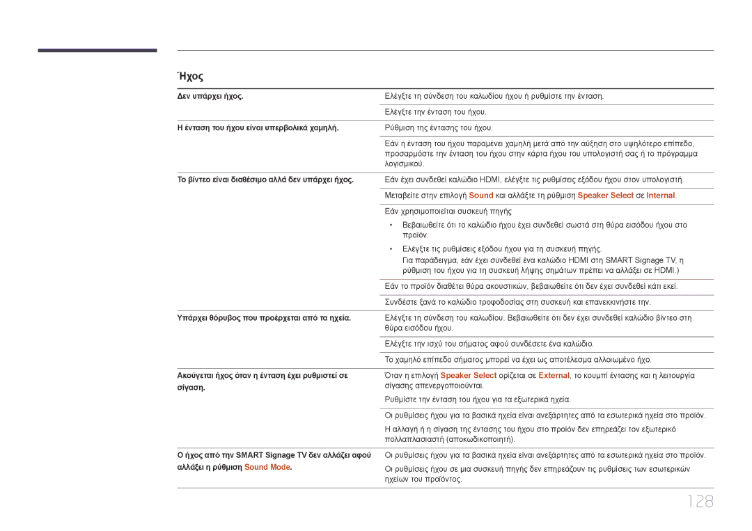 Samsung LH40RMDPLGU/EN, LH48RMDPLGU/EN manual 128, Ήχος 