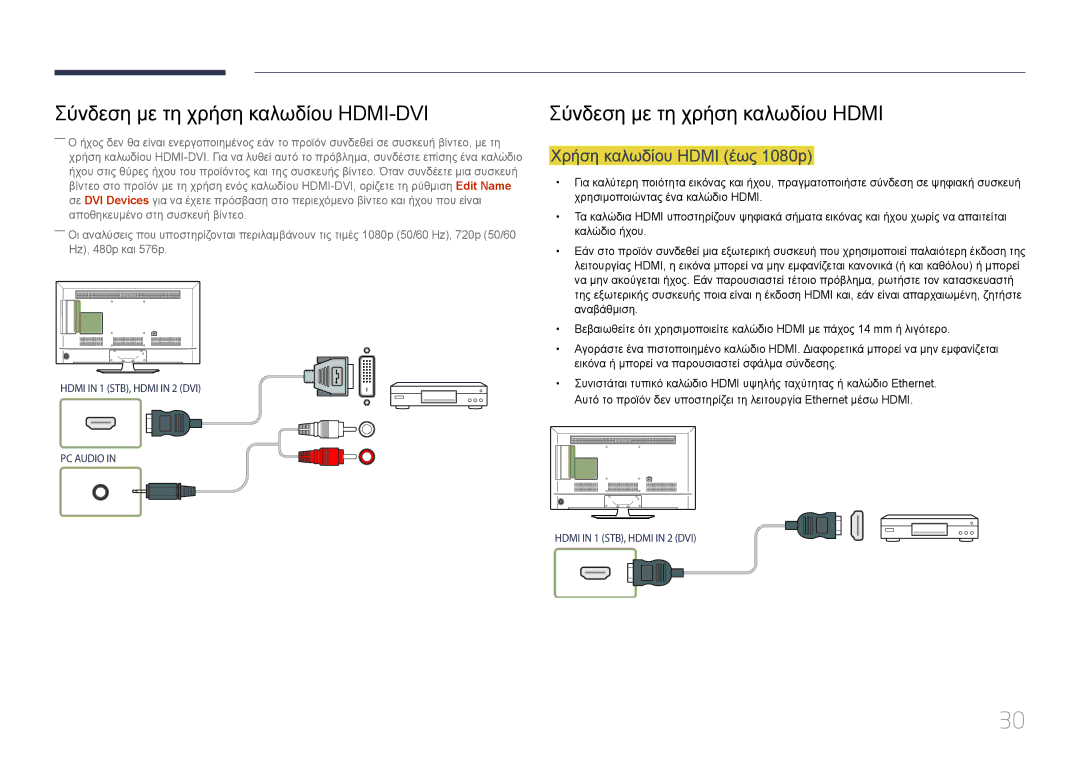 Samsung LH40RMDPLGU/EN, LH48RMDPLGU/EN manual Σύνδεση με τη χρήση καλωδίου Hdmi, Χρήση καλωδίου Hdmi έως 1080p 