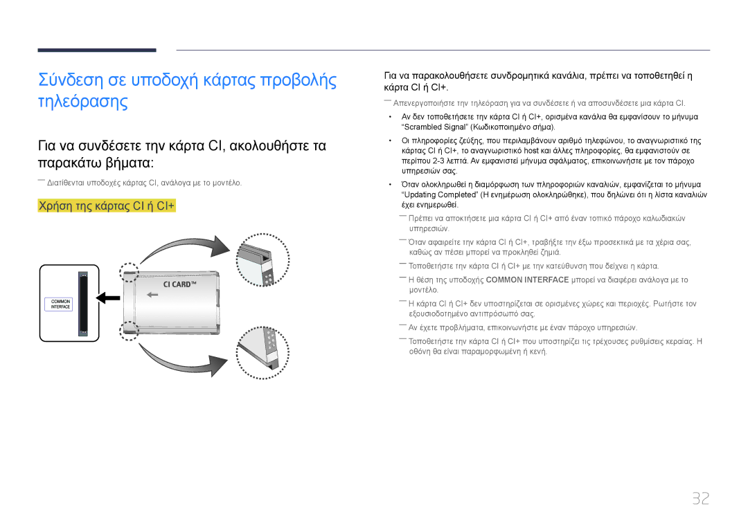 Samsung LH40RMDPLGU/EN, LH48RMDPLGU/EN manual Σύνδεση σε υποδοχή κάρτας προβολής τηλεόρασης, Χρήση της κάρτας CI ή CI+ 