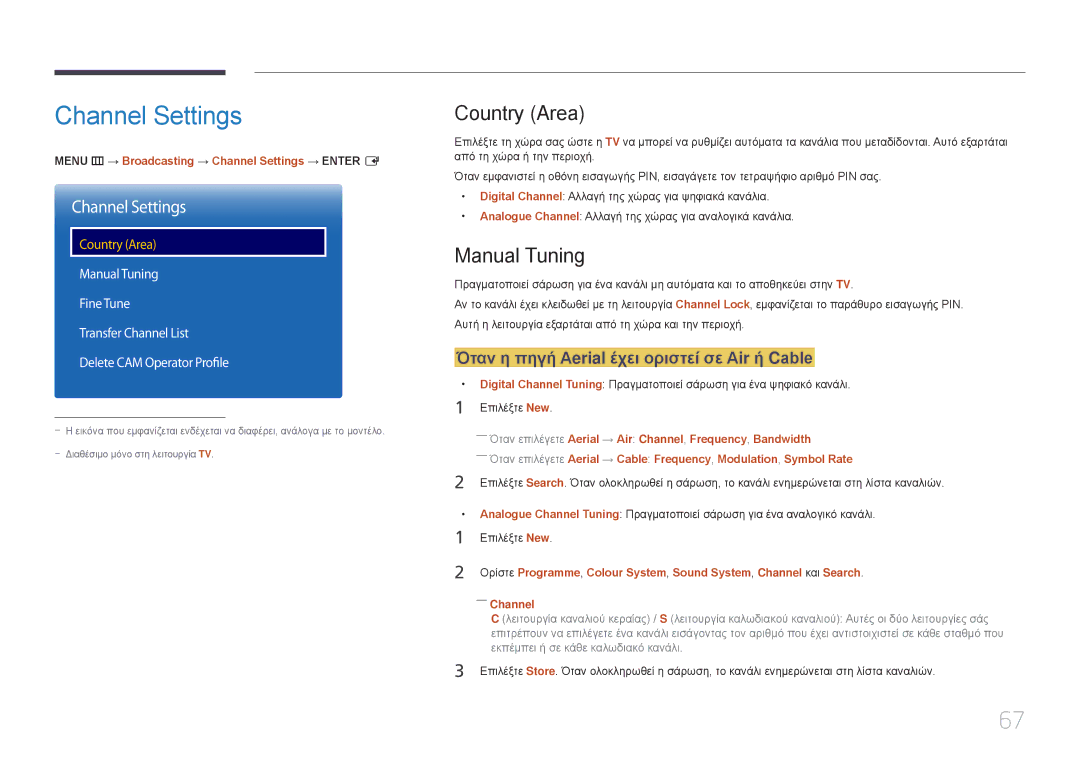 Samsung LH48RMDPLGU/EN, LH40RMDPLGU/EN manual Channel Settings, Country Area, Manual Tuning 