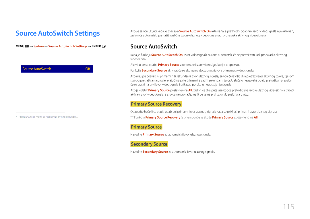 Samsung LH48RMDPLGU/EN, LH40RMDPLGU/EN manual Source AutoSwitch Settings, 115 