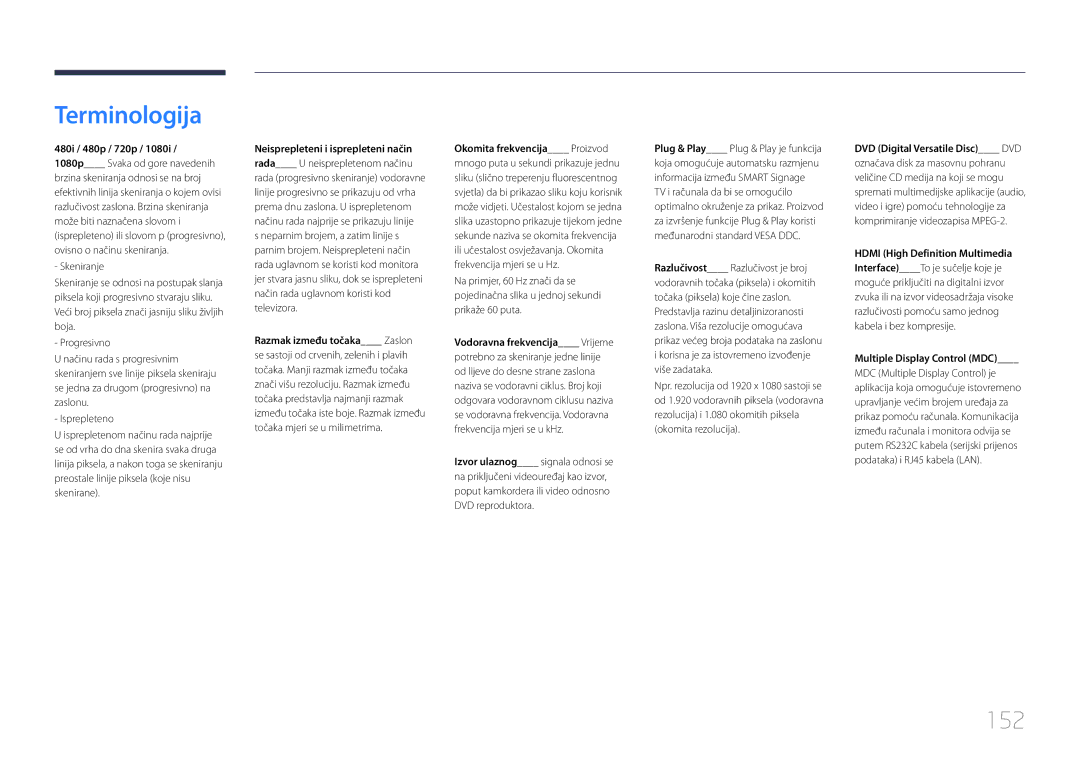 Samsung LH40RMDPLGU/EN, LH48RMDPLGU/EN manual Terminologija, 152 