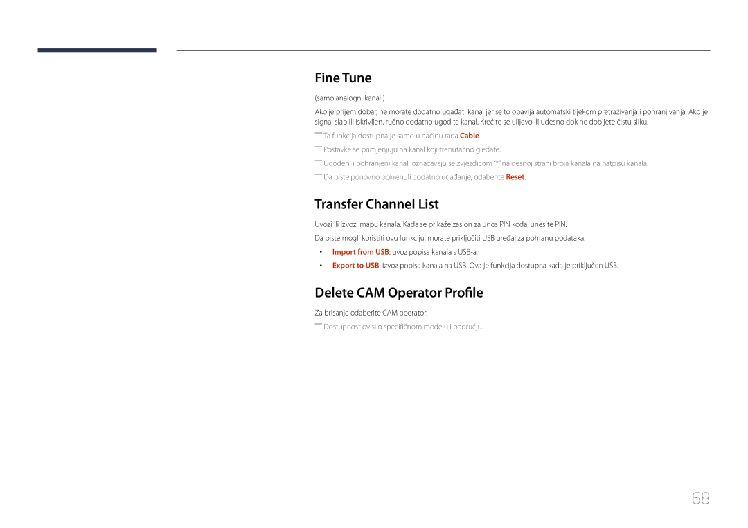 Samsung LH40RMDPLGU/EN, LH48RMDPLGU/EN Fine Tune, Transfer Channel List, Delete CAM Operator Profile, Samo analogni kanali 