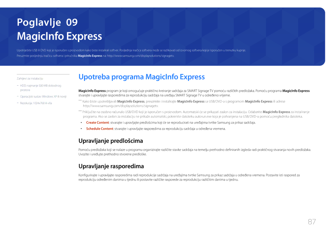 Samsung LH48RMDPLGU/EN manual Upotreba programa MagicInfo Express, Upravljanje predlošcima, Upravljanje rasporedima 