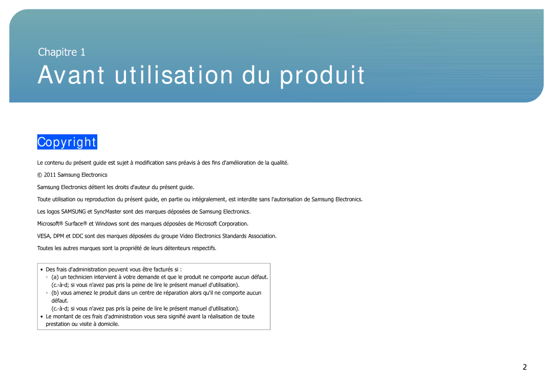 Samsung LH40SFWTGC/EN manual Avant utilisation du produit, Copyright 