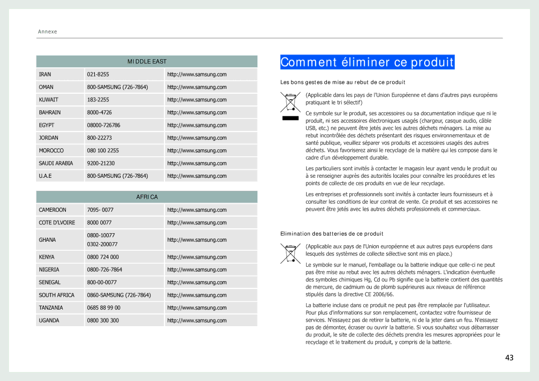 Samsung LH40SFWTGC/EN manual Comment éliminer ce produit, Middle East, Africa 