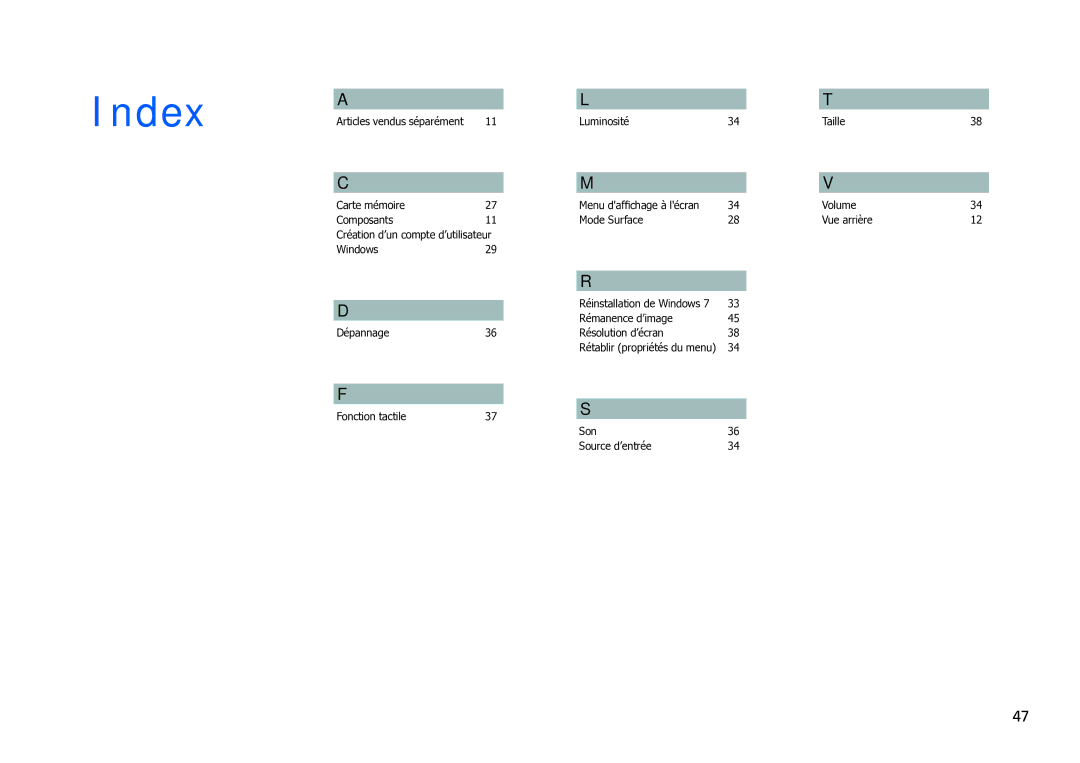 Samsung LH40SFWTGC/EN manual Index 