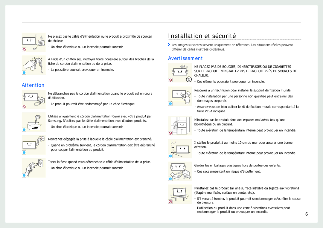 Samsung LH40SFWTGC/EN manual Installation et sécurité 