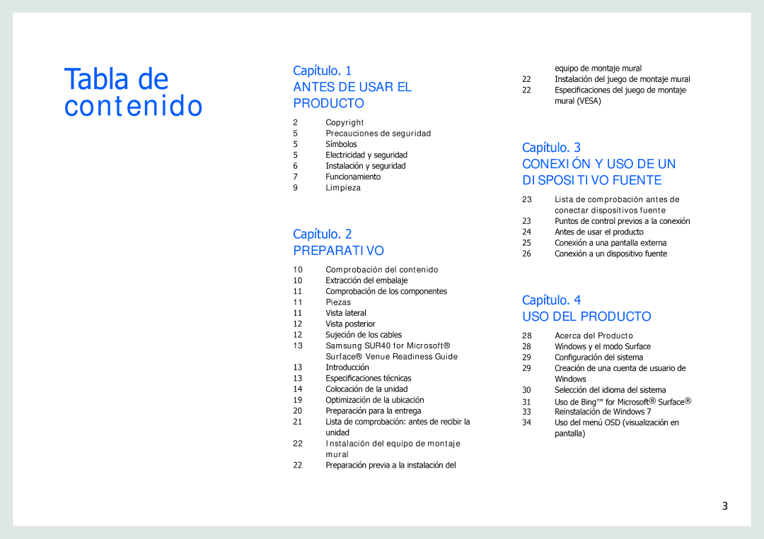 Samsung LH40SFWTGC/EN manual Tabla de contenido 