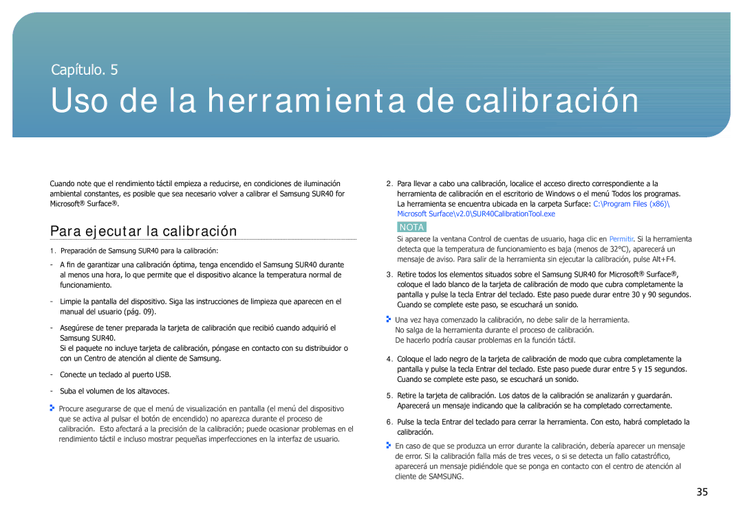 Samsung LH40SFWTGC/EN manual Uso de la herramienta de calibración, Para ejecutar la calibración 