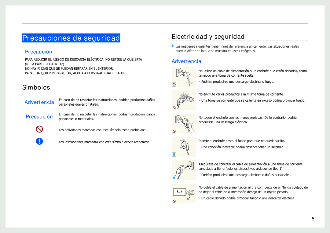 Samsung LH40SFWTGC/EN manual Precauciones de seguridad, Electricidad y seguridad, Símbolos 