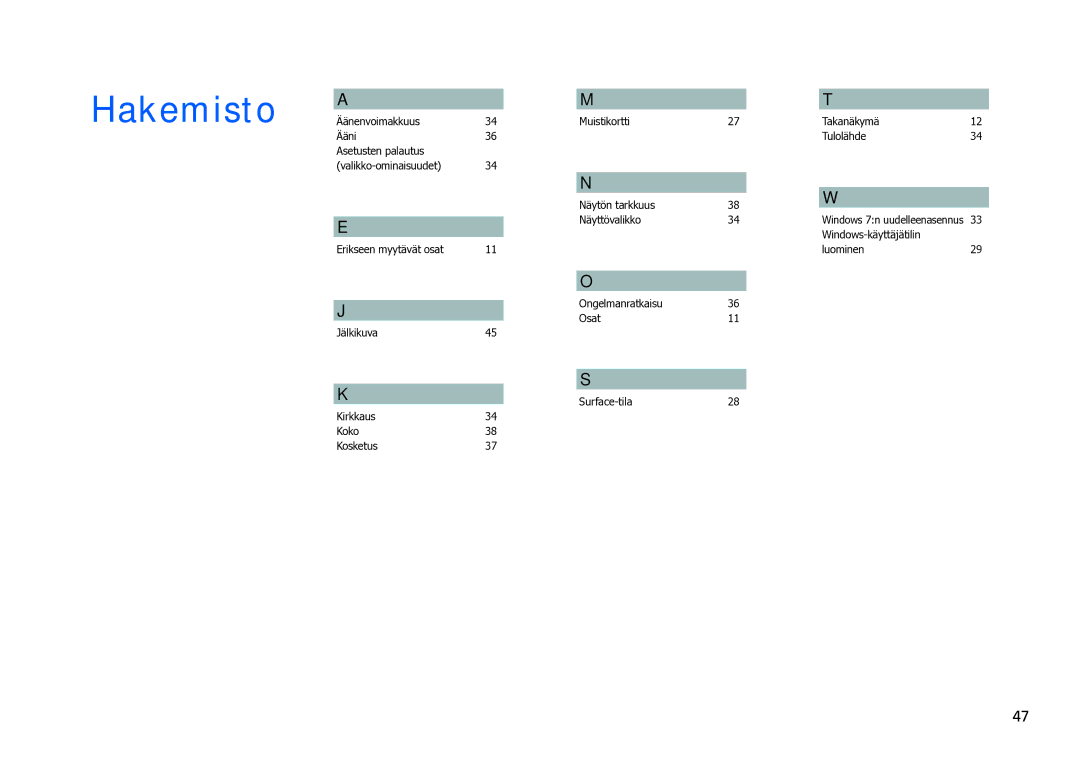 Samsung LH40SFWTGC/EN manual Hakemisto 