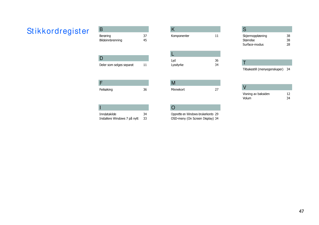 Samsung LH40SFWTGC/EN manual Stikkordregister 