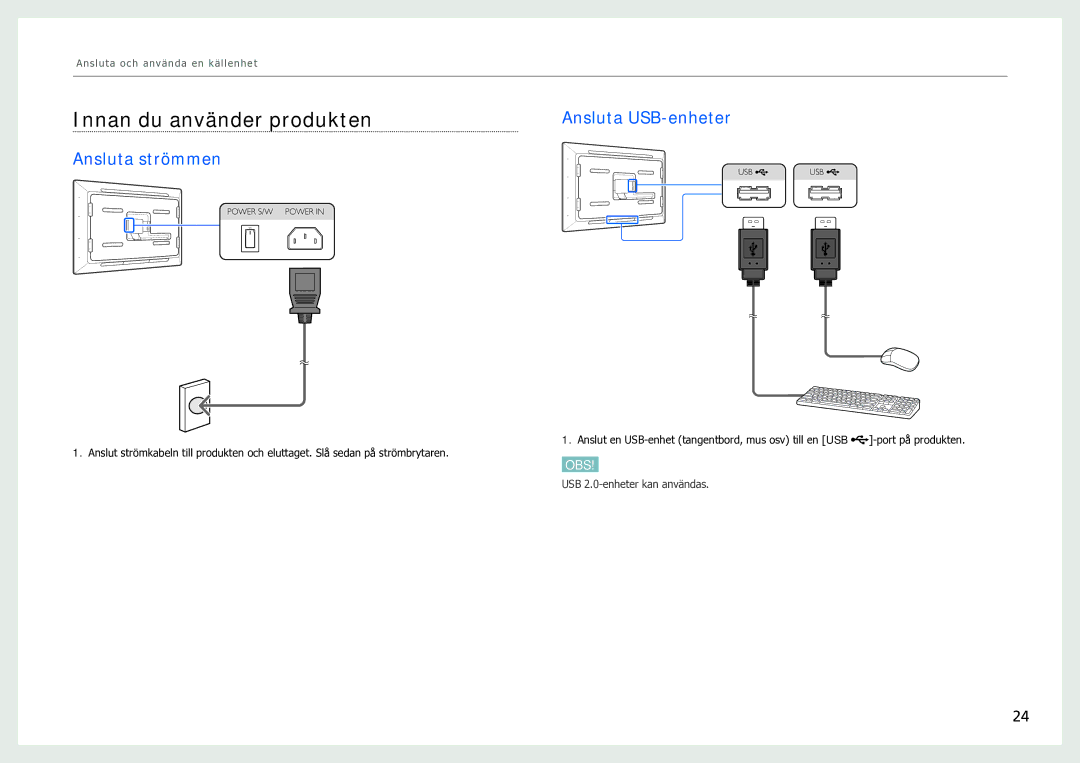 Samsung LH40SFWTGC/EN manual Innan du använder produkten, Ansluta strömmen 