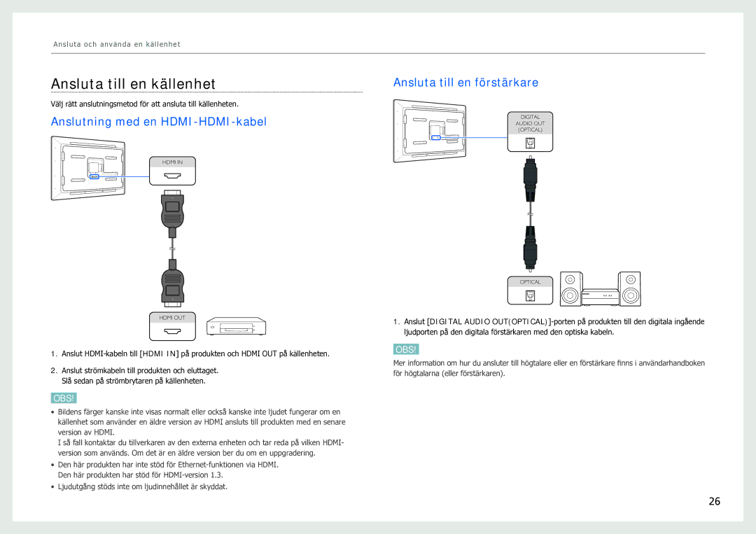 Samsung LH40SFWTGC/EN manual Ansluta till en källenhet, Ansluta till en förstärkare 