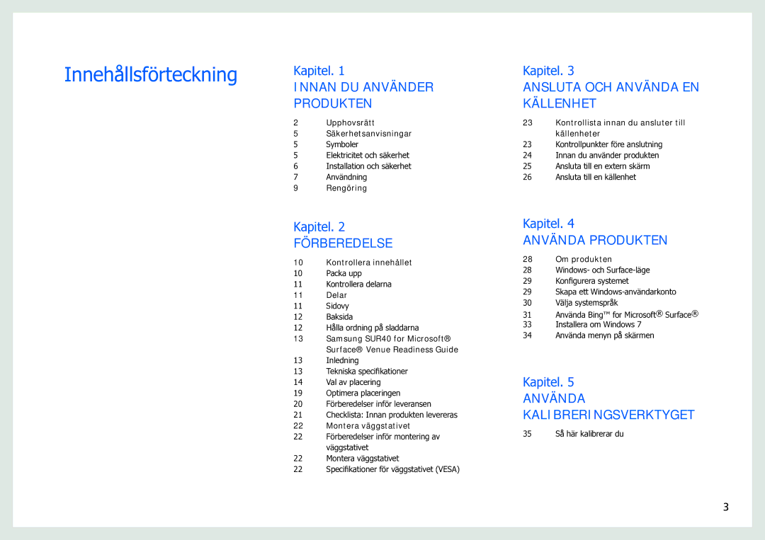 Samsung LH40SFWTGC/EN manual Innehållsförteckning 