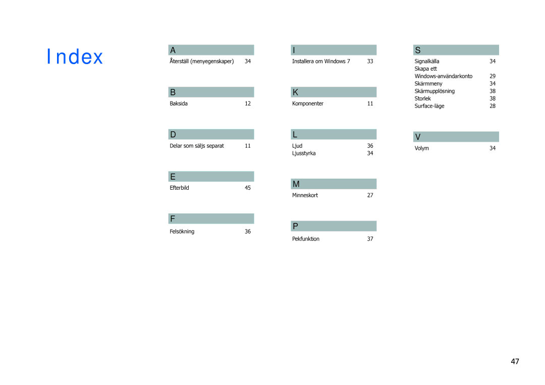 Samsung LH40SFWTGC/EN manual Index 