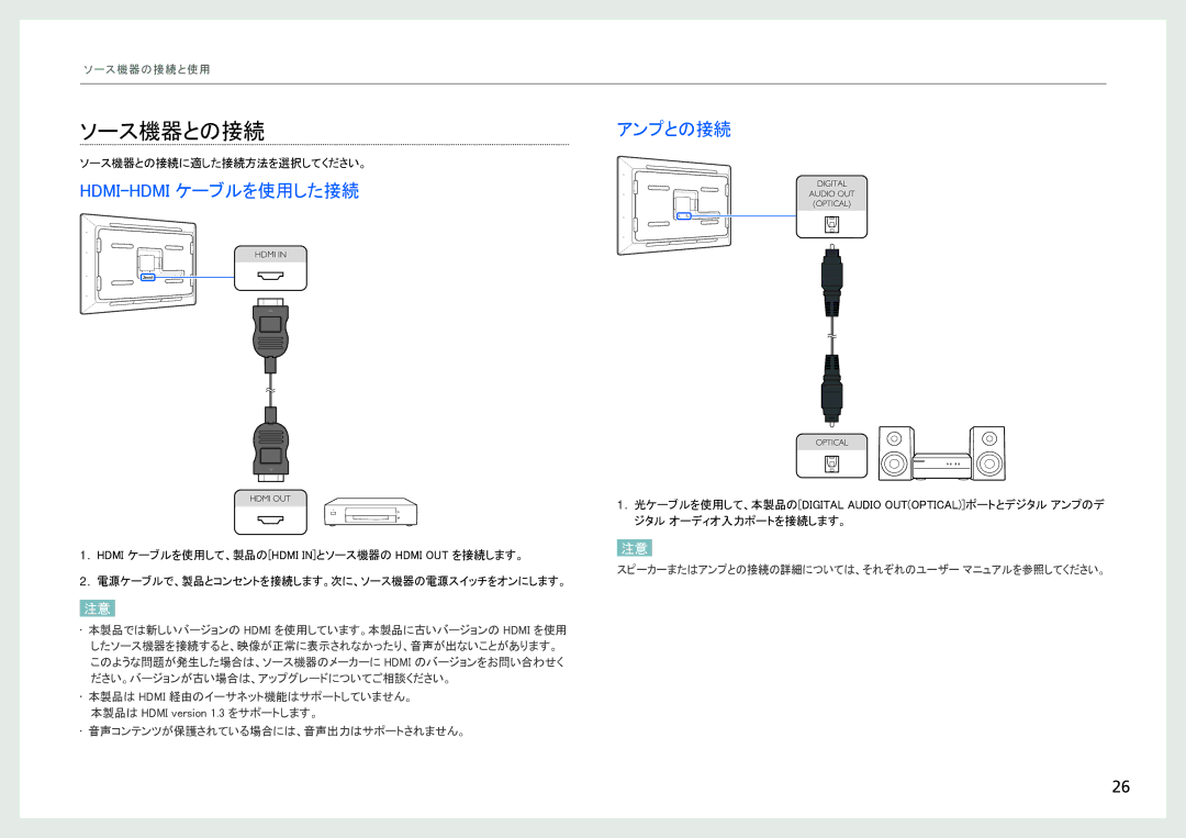 Samsung LH40SFWTGC/ZA, LH40SFWTGC/XJ manual ソース機器との接続, アンプとの接続 