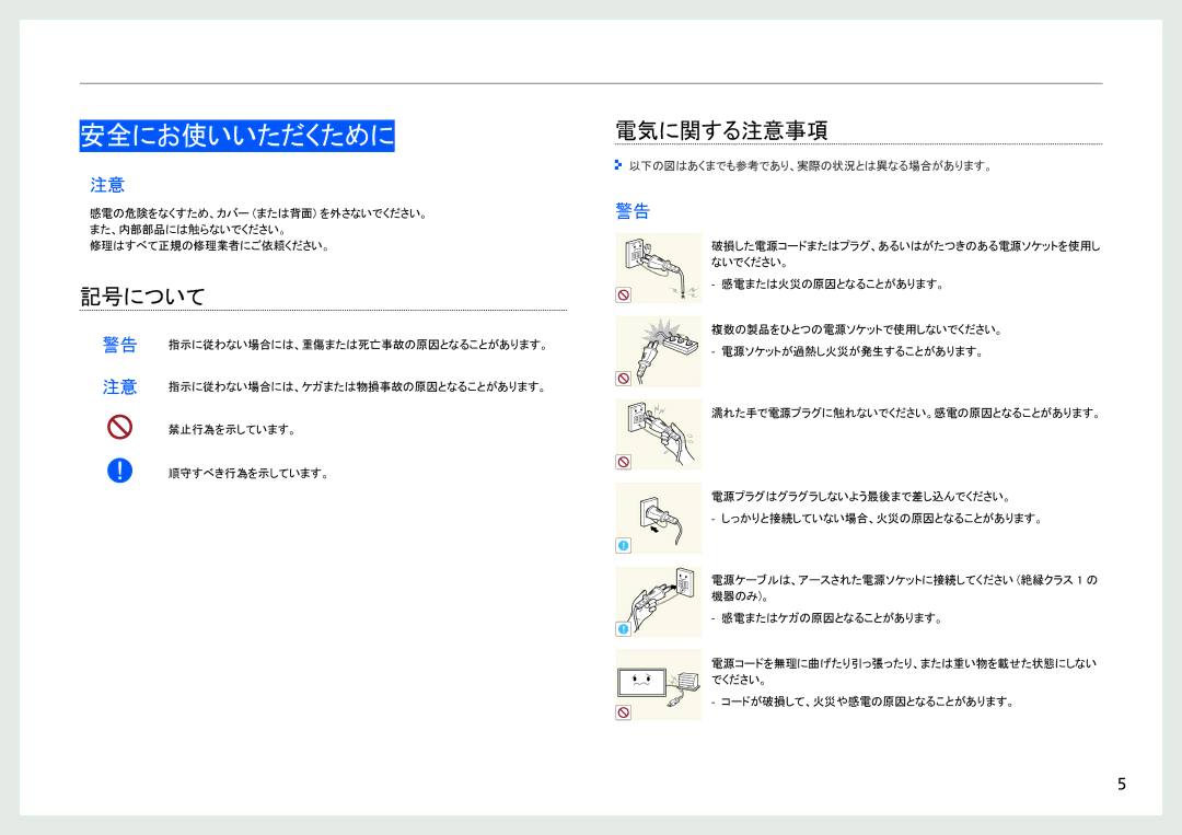 Samsung LH40SFWTGC/XJ, LH40SFWTGC/ZA manual 安全にお使いいただくために, 記号について, 電気に関する注意事項 