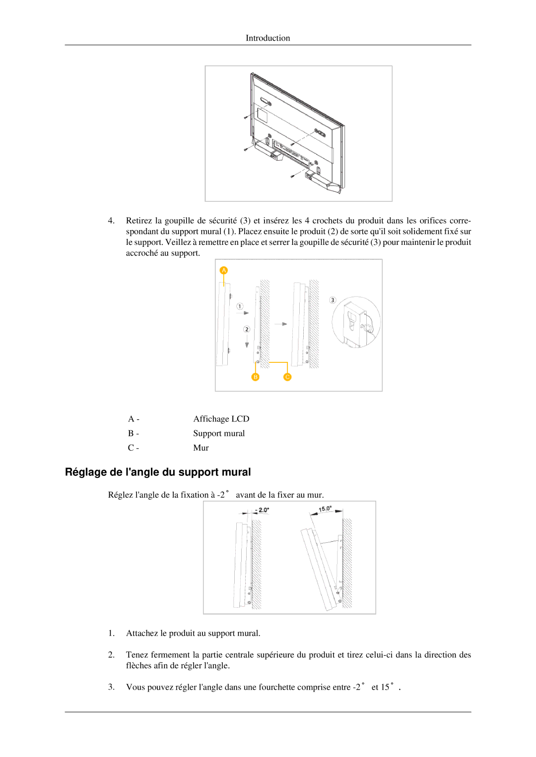 Samsung LH46TCTMBC/EN, LH40TCTMBC/EN manual Réglage de langle du support mural 