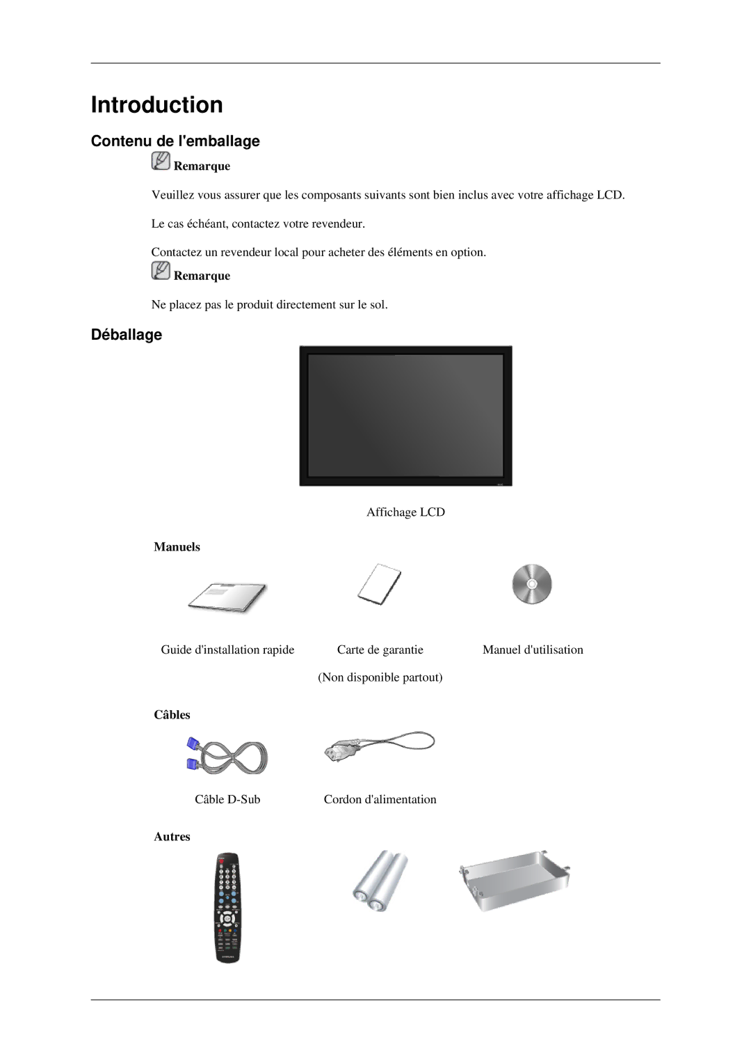 Samsung LH40TCTMBC/EN, LH46TCTMBC/EN manual Contenu de lemballage, Déballage 