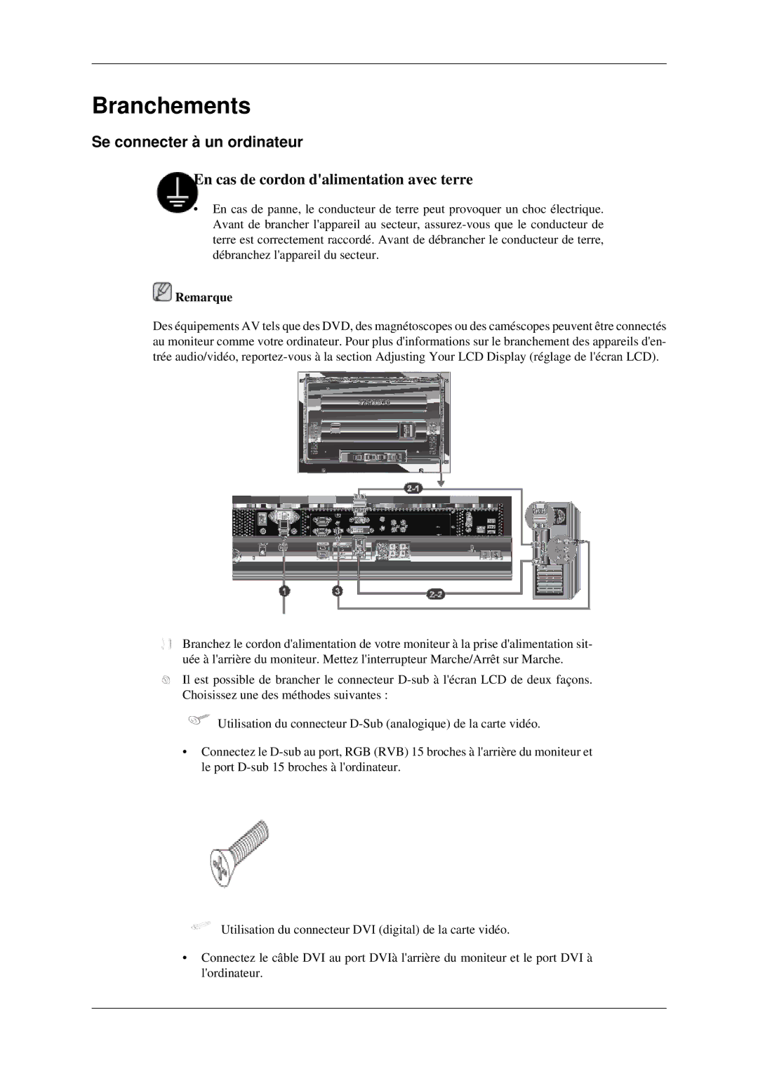 Samsung LH40TCTMBC/EN, LH46TCTMBC/EN manual Branchements, Se connecter à un ordinateur 