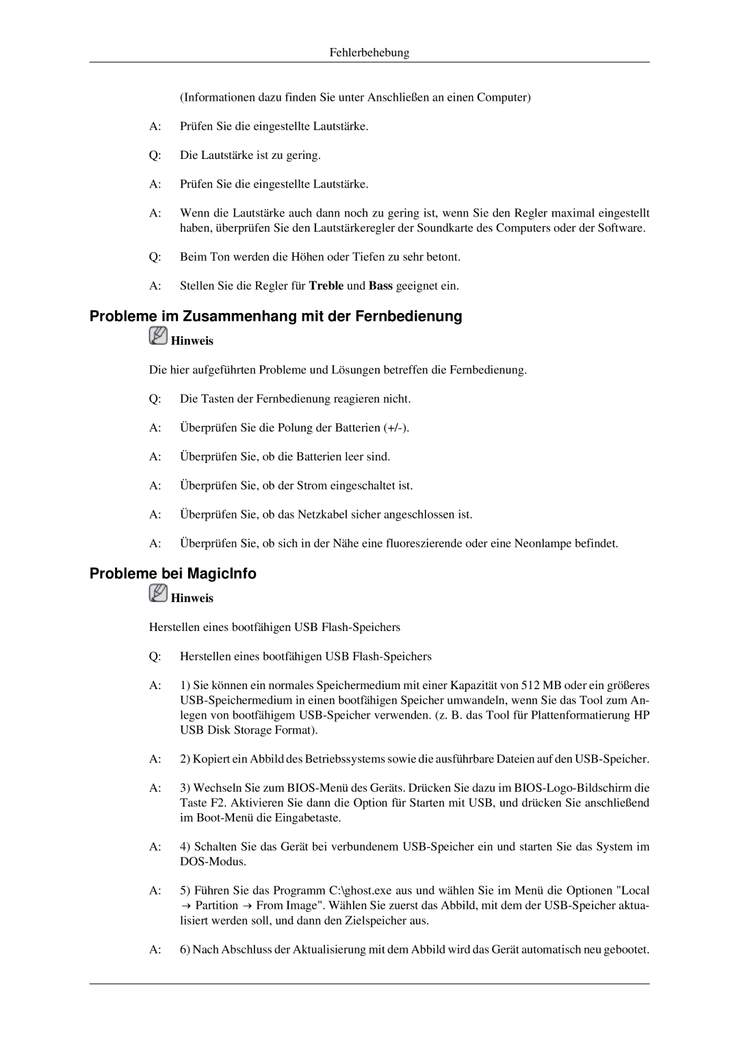 Samsung LH40TCTMBC/EN, LH46TCTMBC/EN manual Probleme im Zusammenhang mit der Fernbedienung, Probleme bei MagicInfo 